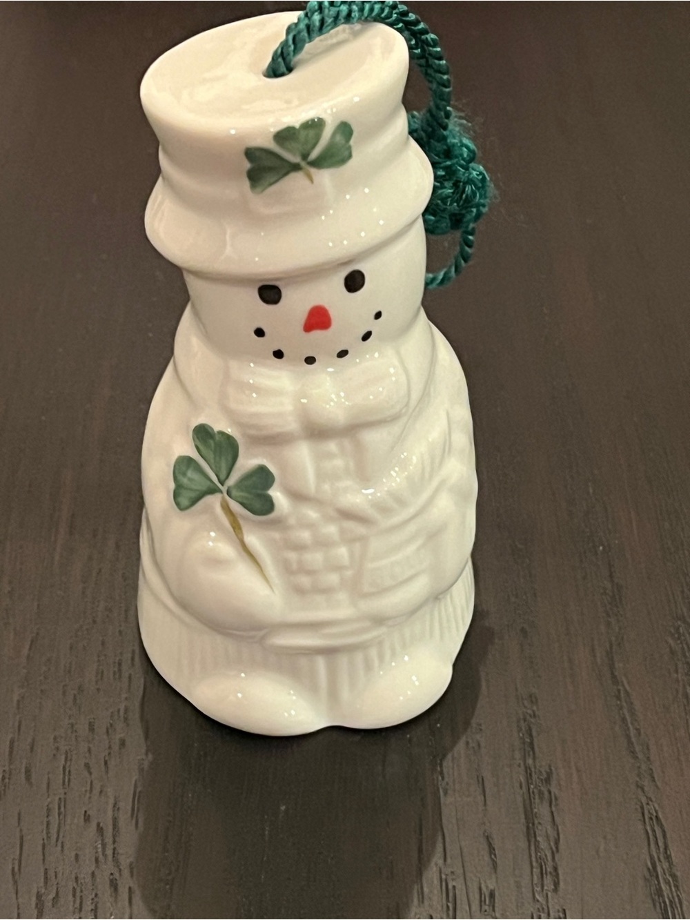 Belleek Leprechaun Snowman Bell Ornament